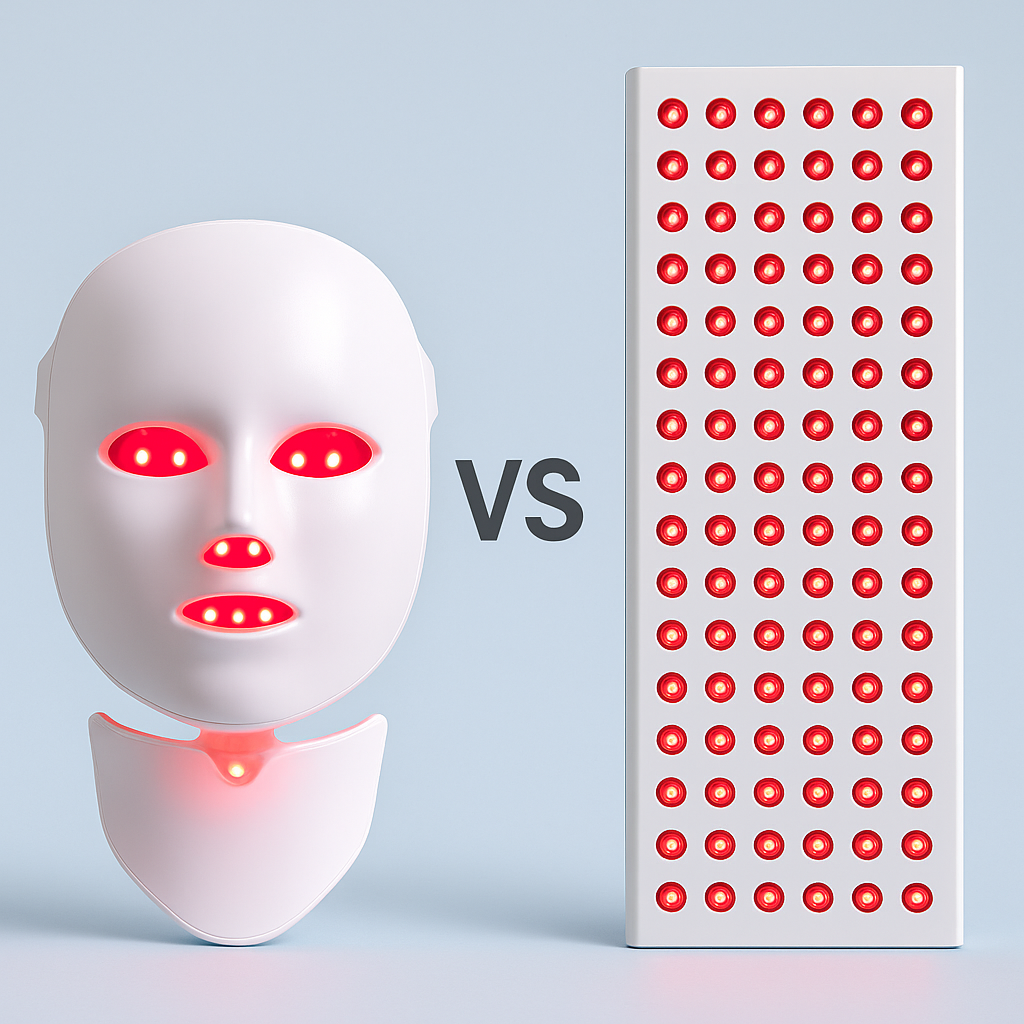 Rotlichtmaske vs. Rotlichtpanel: Welches Licht für Ihre Haut? Ein Vergleich!