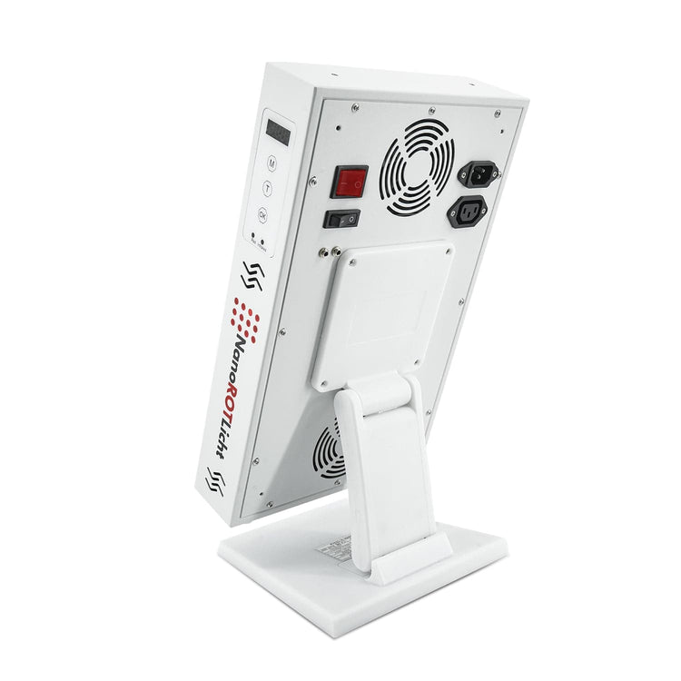 NanoPRO300 Rückansicht mit Stromschalter, Ventilator und Standfuß